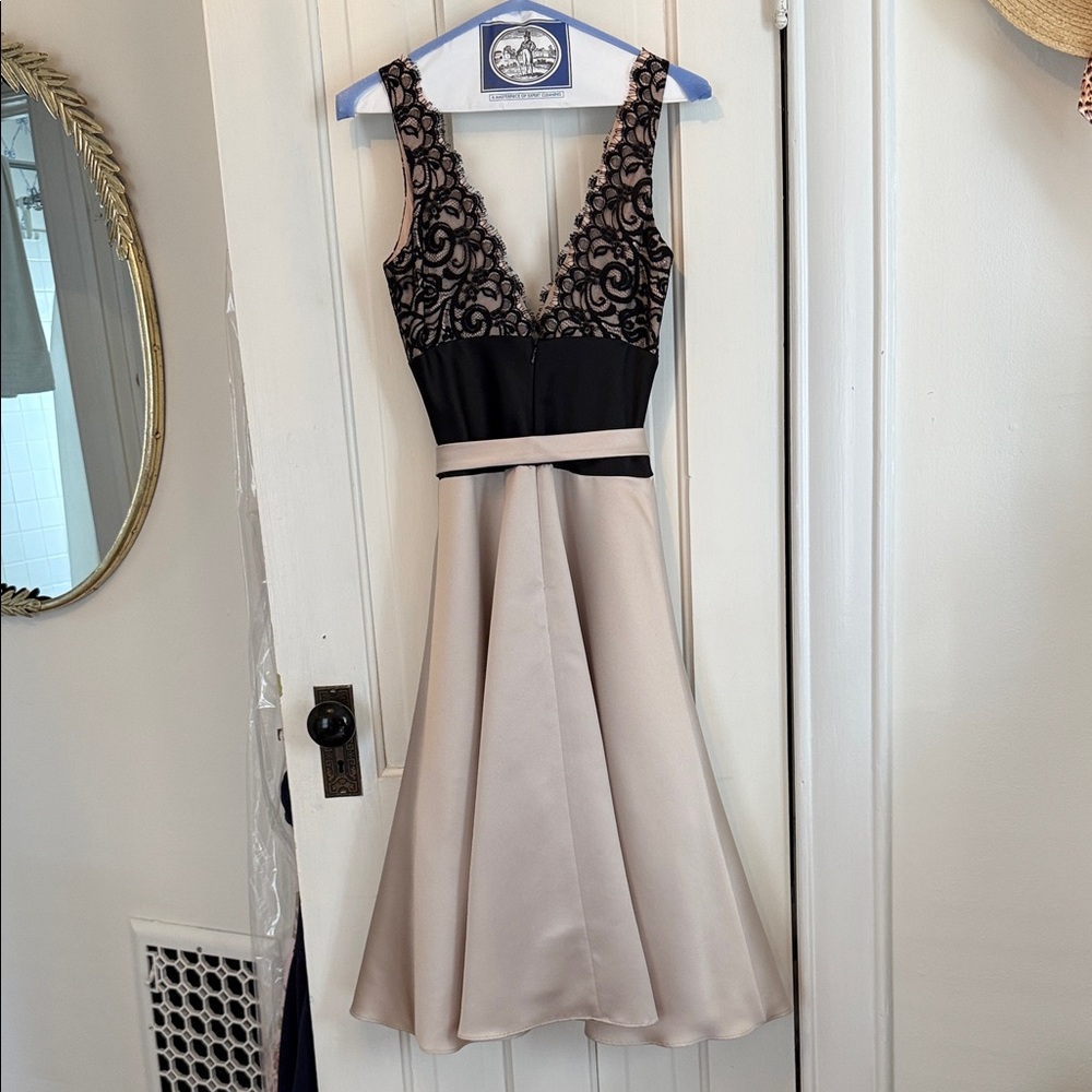 Laundry By Shelli Segal Black Lace & Cream Midi A-Line Dress - Picture 3 of 4